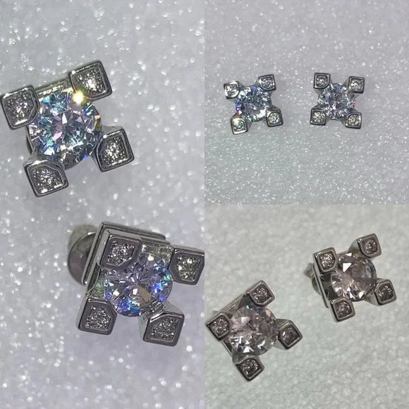 Simulated Diamond Multi Gemstone Stud Earrings - Picture 4 of 6